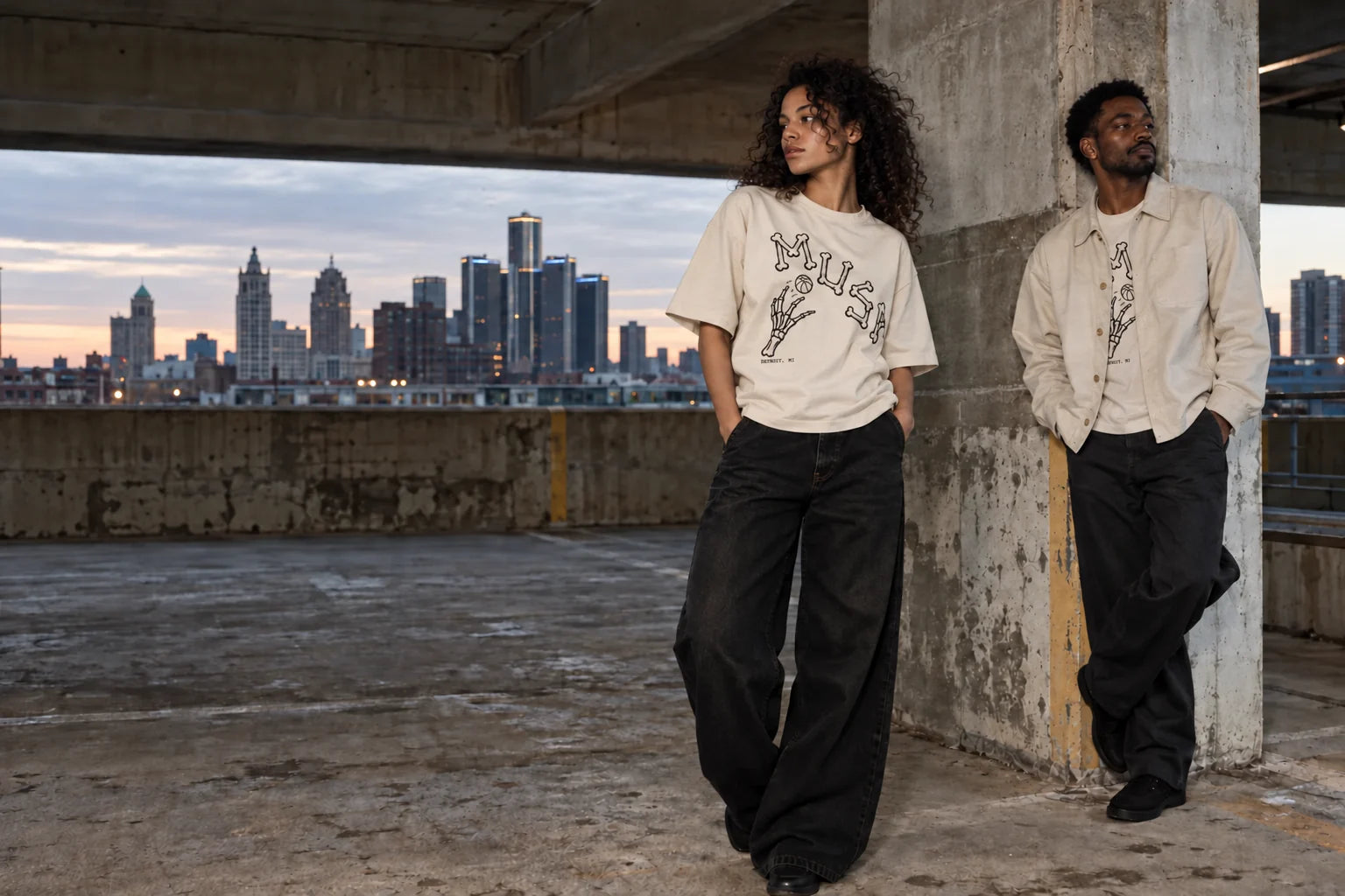 Everyday streetwear in a Detroit-inspired parking structure